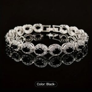 🆕️💎BLACK ZIRCON OVAL TENNIS BRACELET - SILVER TONE💎
